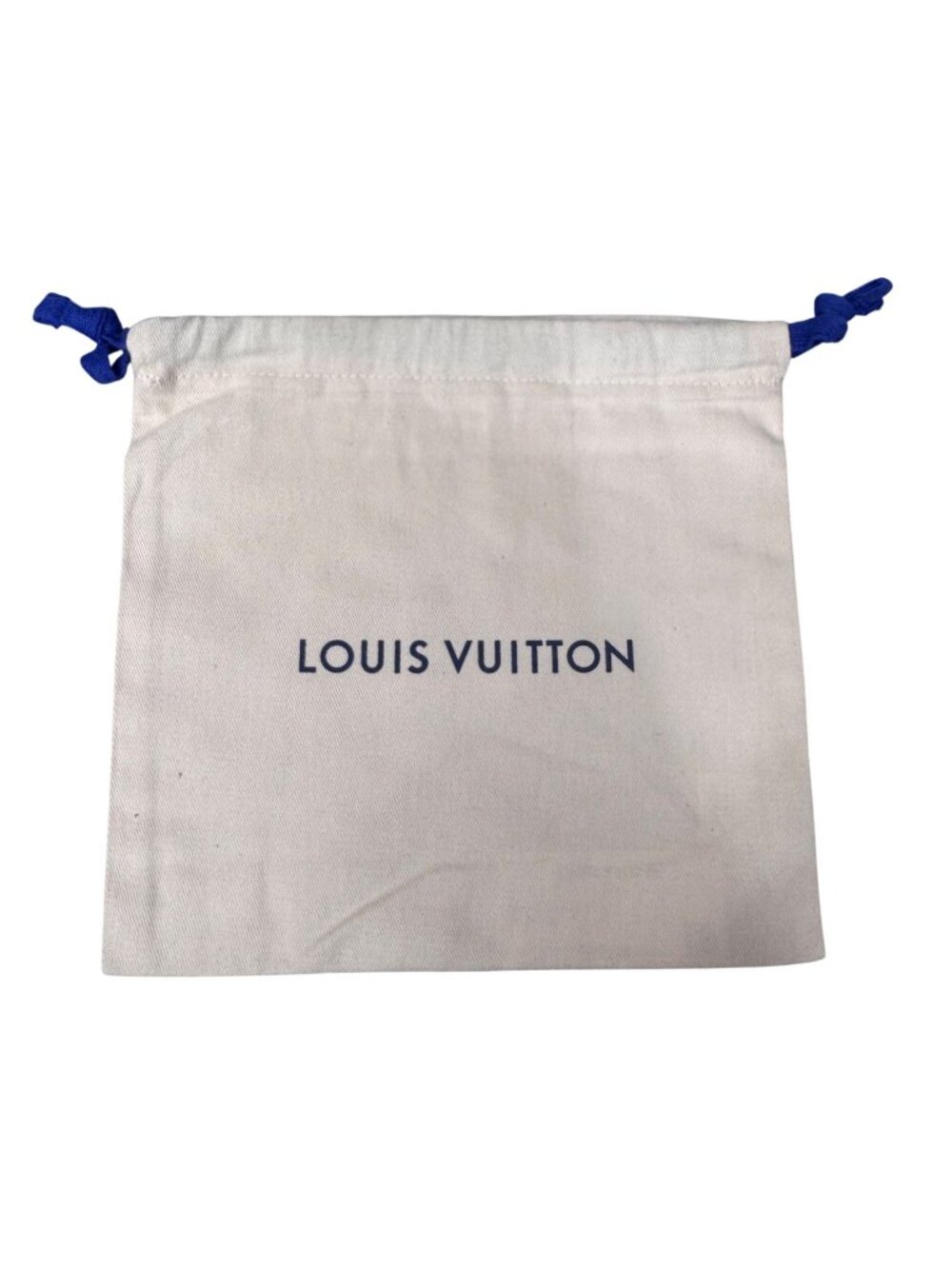 Authentic 8x8 Louis Vuitton Beige Drawstring Dust Bag Storage Blue Ties 8” X 8”